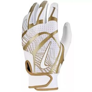 NWT Women's Nike Softball Hyperdiamond Pro Batting Gloves White Gold LARGE